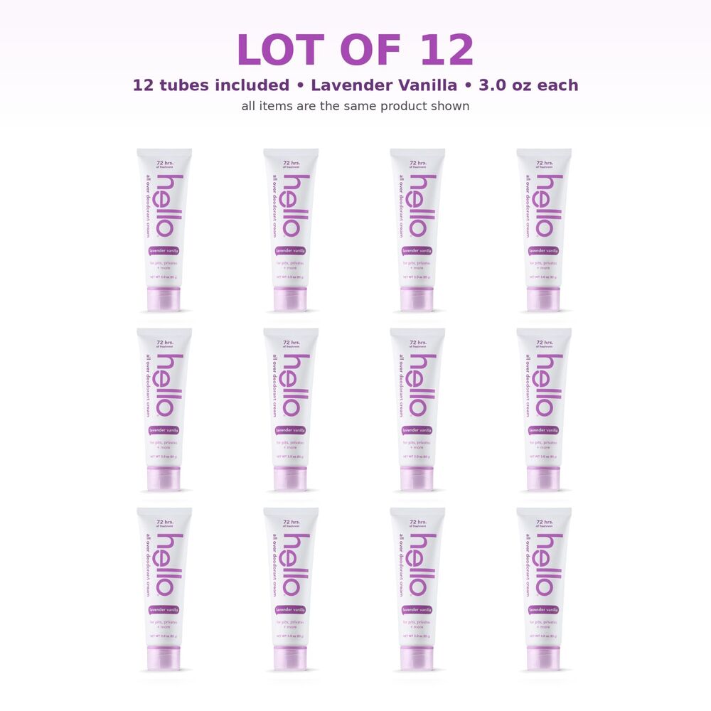[Case of 12] Hello All Over Body Deodorant Lavender Vanilla - Expired 2025